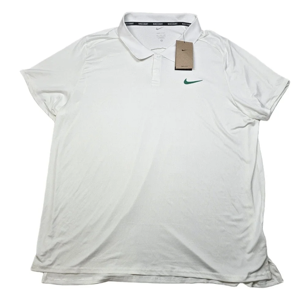 Nike Court Dri FIT Tennis Polo Shirt Men's 2XL White Green‎ Swoosh NEW